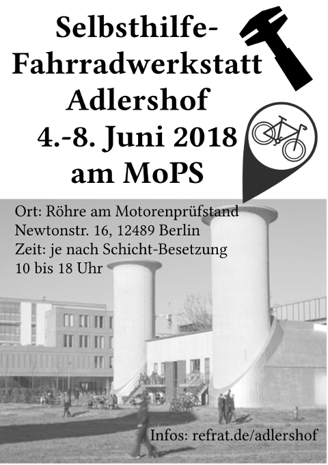 Plakat Fahrradwerkstatt Adlershof mit Foto vom Mops